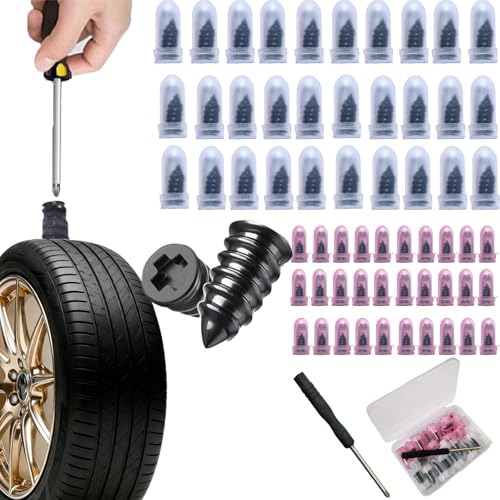 60PCS Tire Plug Kit Tire Repair Kit,Tire Repair Rubber Nail Kit,Screw in Tire Plugs,Vacuum Tire Repair Screws, Spiral Rubber Screws,Tire Plugs for Car Motorcycle Truck Tractor Emergency Tire Repair