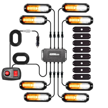 WINECO 8PCS LED Strobe Lights 12V Sync Feature Amber White 12LED Emergency Hazard Warning Lights with Strobe Controller for Trucks Vehicles ATV RV Cars Van - color: AMBER/WHITE