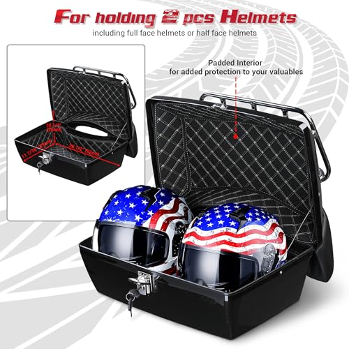 Yescom 48L Universal Motorcycle Tail Box Top Case Luggage with Top Rack & Backrest for Harley Road King - size: 48L for Harley