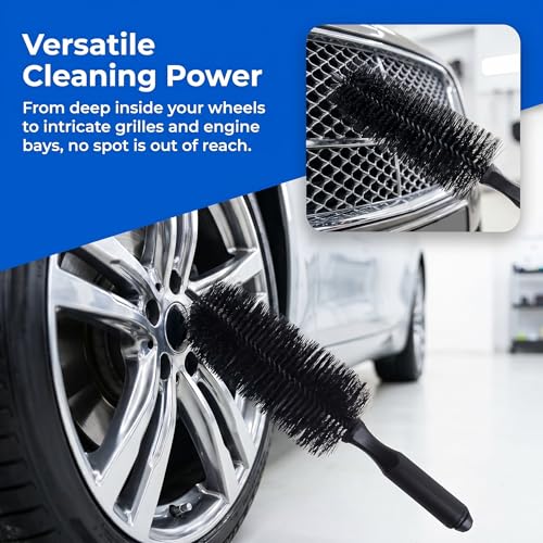 Wheel Spoke Brush for Wheels and Rims - 11.8" Length Black Motorcycle Vehicle All Wheel Finishes Tire Rim Tapered Wash Brush for Cleaning Crevices Tight Spaces