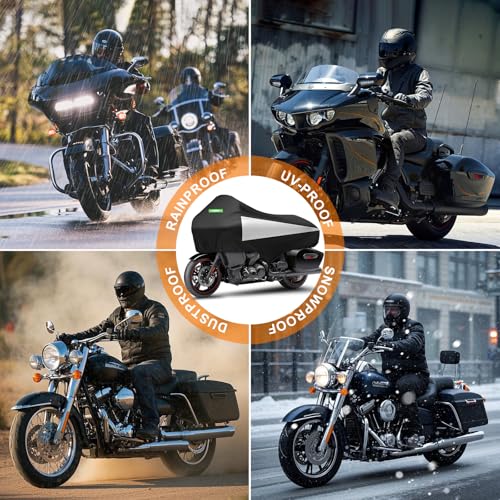 Motorcycle Half Cover with Elastic Hook and Reflective Strip Waterproof Dustproof Sunproof at All Seasons Suitable for Touring Models Road King Street Glide Road Glide and More (Black&Silver) - color: Black&Silver