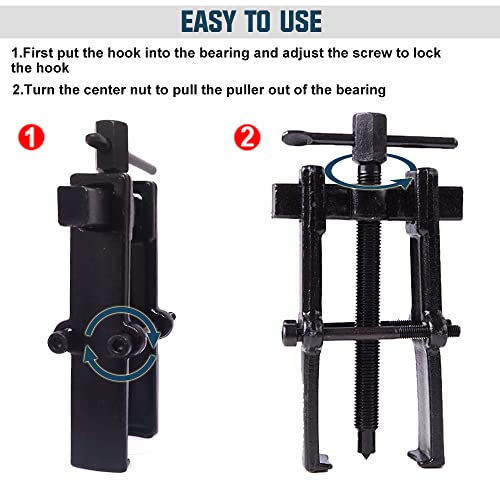 4 Bearing Puller 2'' 3'' 4'' 6'' with 2 Jaws Bearing Puller Tool Adjustable, Chrome Vanadium Steel Bearing Gear Puller Kit Hand Remover Tool Pump Pulley Remover for Wheel, Motorcycle, Bearings, Gears - size: 2-Jaw Bearing Puller 2'' 3'' 4'' 6''