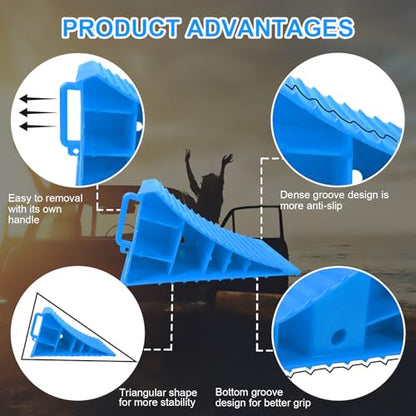 4Pack Wheel Chocks for RV Trailer Non Slip Heavy Duty Blue Camper Wheel Chocks with Handle for Easy Removal Polypropylene Wheel Stoppers for Cars Campers Trucks Rvs - color: 4PC Blue