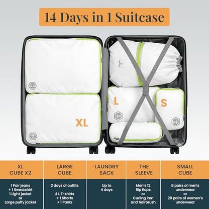 Extra Large Compression Packing Cube 6 Piece Set for Travel and Check Luggage by TRIPPED Travel Gear - color: White