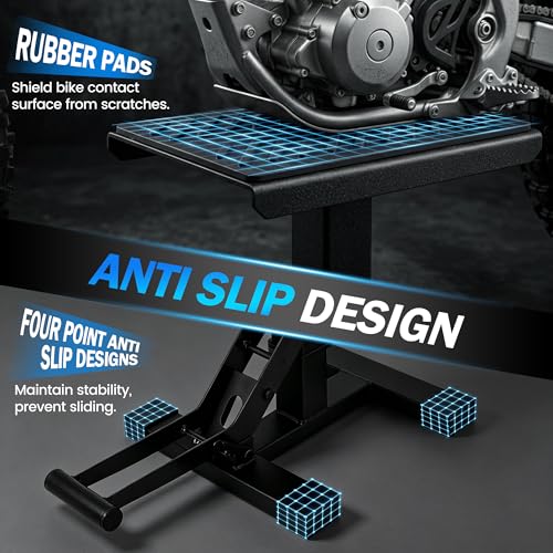 Dirt Bike Stand,600Lbs Capacity No Hydraulic Lift Jack Adjustable Hoist Table Heavy Duty Anti-Slip Lifting Stand for Dirt Pit Bike Motocross Enduro Motorcycle Repair&Maintenance-Black - color: Black