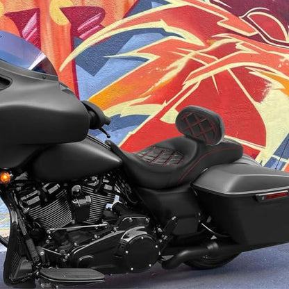 C.C. RIDER Rider Backrest Pad, Rider Sissy Bar fit for Harley 2009-later Touring Road King Street Glide Road Glide CVO Custom Bikes - color: Rider Backrest Black Red