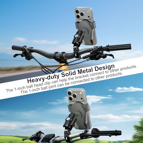 LBW Motorcycle Handlebar Mount with Anti Vibration TPU Ball and Double Socket Arm U-Bolt Base, Compatible with B Size Ball Accessories, Fits Popular Bike Cell Phone & GPS Mounts for 0.5-1" Bars