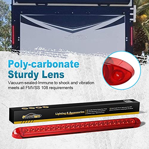 Partsam 2PCS 17 inch Red LED Trailer Light Bar 23 LED Third Brake Light Trailer Center Light Bar with Stop Turn Tail Functions Waterproof Surface Mount for Trailers Cargo