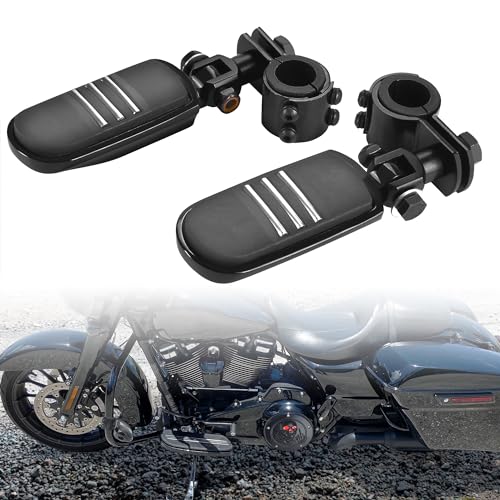 Motorcycle Highway Pegs, Crash Bar Foot Pegs for Harley Touring Electra Street Glide Road King Sportster, Kawasaki, With 1"(25mm), 1 1/4"(32mm), 1 1/3"(34mm) Engine Guard Footrest - color: Streamliner Style - All Black