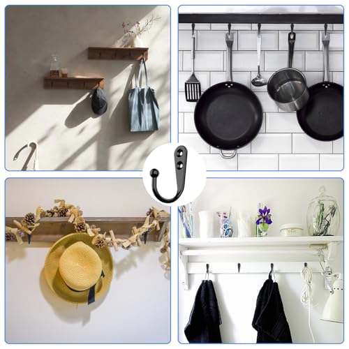 15 Pcs Black Coat Hooks - Wall Hooks for Closet Hanging, Multi-Room Use (Bathroom/Bedroom/Kitchen), Holds Coats/Towels/Scarves/Hats/Keys/Cups, Includes 30 Screws - color: 15pcs hook + Black