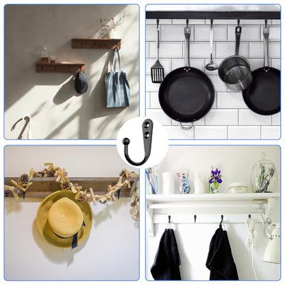 15 Pcs Black Coat Hooks - Wall Hooks for Closet Hanging, Multi-Room Use (Bathroom/Bedroom/Kitchen), Holds Coats/Towels/Scarves/Hats/Keys/Cups, Includes 30 Screws - color: 15pcs hook + Black