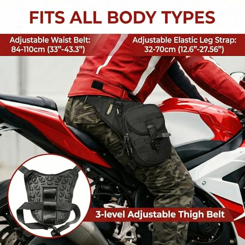 Motorcycle Thigh Bag Tactical Leg Bag Drop Leg Bag for Men Women–Waterproof&Adjustable Leg Strap, Convertible to Leg Fanny Pack or Phone Purse for Outdoor Activities—Complimentary keychain