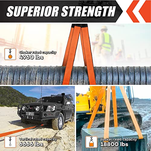 2 Pack 2" x10FT Super Sturdy Lift Sling Strap, 18800 Pound Capacity Heavy Duty Eye-Eye Nylon for Hoist, 2-Ply Twist Polyester Rigging, Tree Saver Recovery Web Sling Winch - size: 2 Pack 2"x10FT