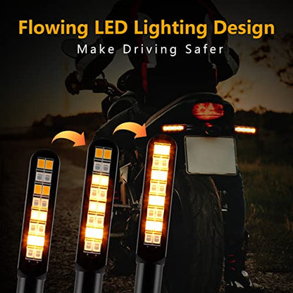 iFunyLED 2PCS Flowing LED Motorcycle Turn Signal Strobe Brake Tail Lights, Aluminum Alloy 12V Super Bright Motorbike Front Rear Blinkers Fit for Harley Honda KTM Kawasaki Suzuki Yamaha - Red & Amber - color: Red & Amber