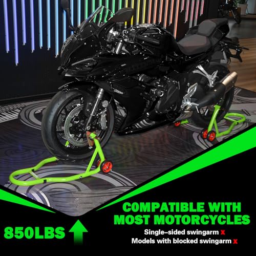 MOTO4U Motorcycle Stands Front and Rear, Front Rear Combo Stand Universal Wheel Lift Stand Swingarm Spool Lift Stand Paddock Stand Green - size: Front & Rear Stand Green
