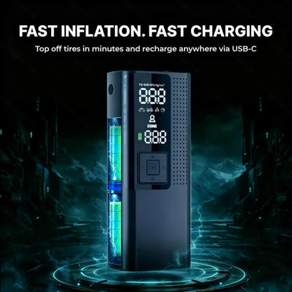 Portable Tire Inflator with Digital Pressure Gauge, Rechargeable Battery, LED Light, Wireless, for Cars, Motorcycles, Bikes and Balls