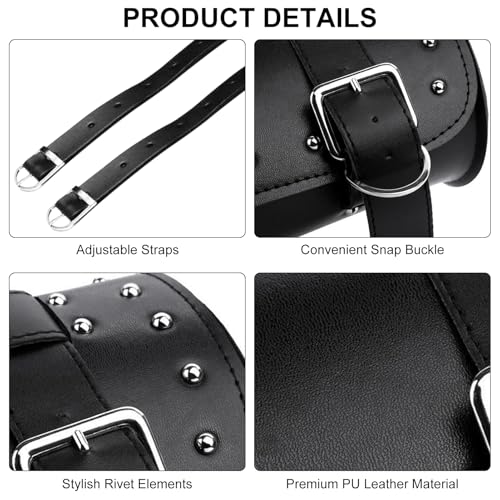 Shkalacar Motorcycle Bag, PU Leather Universal Saddlebag, Front Fork Handlebar Sissybar Storage Pouch, Compatible with Honda Kawasaki Suzuki Yamaha - color: Black