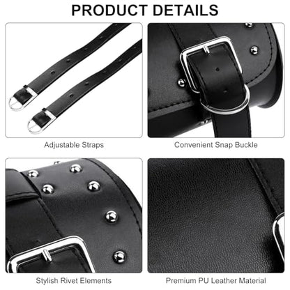Shkalacar Motorcycle Bag, PU Leather Universal Saddlebag, Front Fork Handlebar Sissybar Storage Pouch, Compatible with Honda Kawasaki Suzuki Yamaha - color: Black