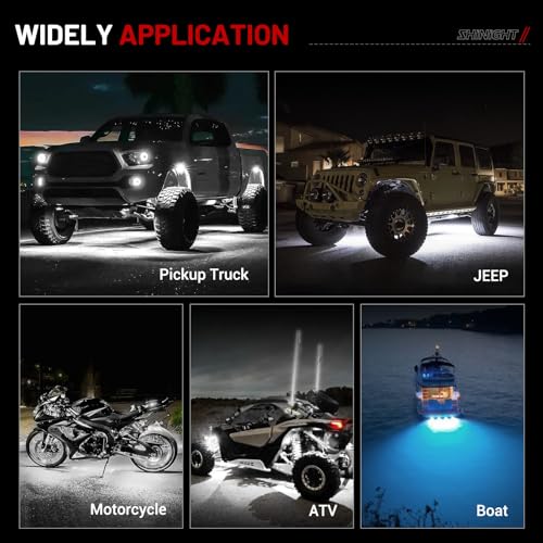 SHINIGHT 8PCS White Rock Lights - Super Bright Pure White 6000K LED Chips, 3M/9.84FT Extension Wires, IP68 Waterproof Underglow Lights for Trucks, ATV, UTV, Cars, Boats - size: 8 Pods