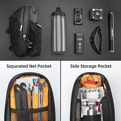 ROCKBROS Bike Saddle Bags with Water Bottle Pouch Waterproof Bike Bags Under Seat Pack for Mountain Road Bike Saddle Bag Bicycles Storage Bag 1.6L - color: Black Green