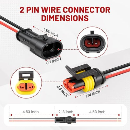 RED WOLF 16 AWG 2 Pin Waterproof Connector, Automotive Electrical Wire Connectors, 2 Wire Connector Harness Male and Female Plug Socket for Cars Truck Motorcycle Marine Boats - 5 Kits (2 Pin)