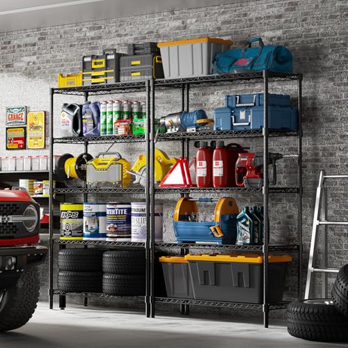 45" W Storage Shelves 5 Tier Wire Shelving, Adjustable Metal Shelving Unit with Shelf Liners, 1875LBS Heavy Duty Storage Rack for Garage Pantry Kitchen Commercial, 45" W x 16" D x 72" H, Black - size: 45" W x 16" D x 72" H-5 Tier