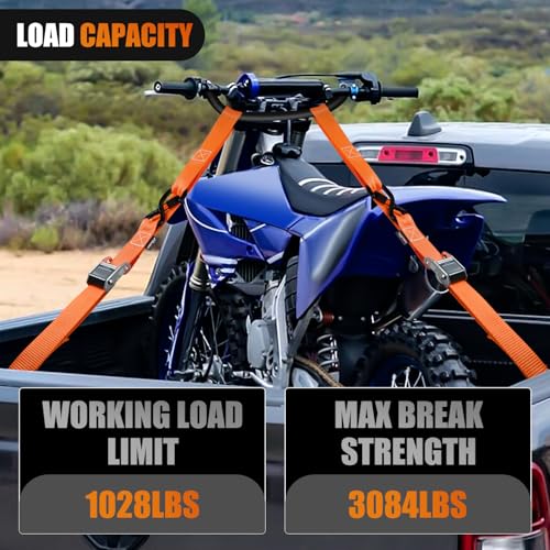 Nilight Motorcycle Tie Down Straps 1.5”×8’ Heavy Duty Cambuckle with Soft Loops Safety S-Hooks 3084Lbs Break Strength for Securing Dirtbikes ATV UTV - color: 1.5in x 8ft Motorcycle Tie Down Straps
