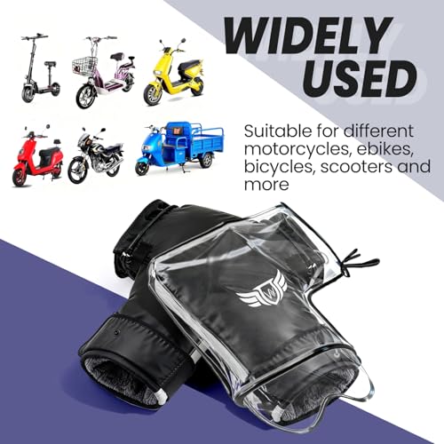 Motorcycle Handlebar Muffs - Thermal Bike Mittens with Reflective Strip, Waterproof PVC Pocket ATV Hand Warmers, Windproof & Coldproof Handlebar Cover Gloves for Cold Weather Cycling - color: Black