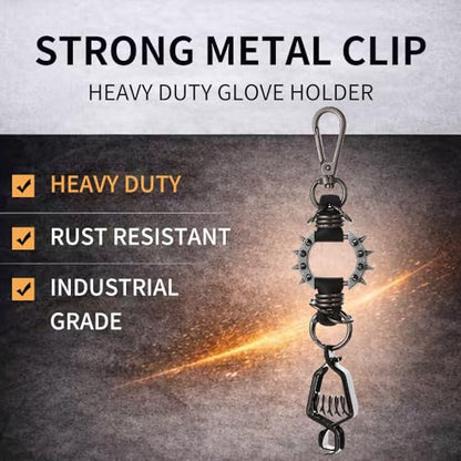 Heavy Duty Glove & Hat Clip with Carabiner, All-Metal Spring Clamp Work Glove Holder for Tool Belt, Harness, Backpack - style: Spike