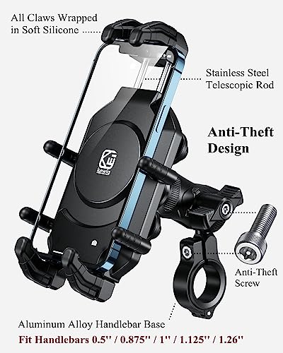 BRCOVAN Anti-Theft Motorcycle Phone Mount Holder with Vibration Dampener | with Secure Lock, Adjustable Size Handlebar Cellphone Cradle for Bike Bicycle Scooter ATV, Fit 5.4 - 7.2'' Smartphones