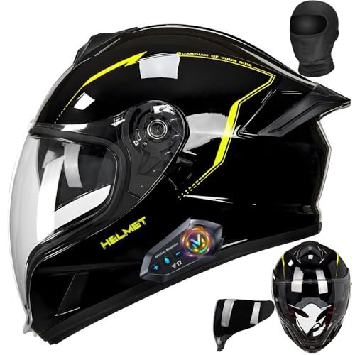 Bluetooth Full Face Motorcycle Helmet DOT Approved Modular Motorcycle Helmets with Built-in Sun Visor, Multi-Ventilation Ports, for Adults Men Women Casco Moto Hombres Mujeres - size: XL59~60CM, style: D