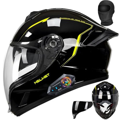 Bluetooth Full Face Motorcycle Helmet DOT Approved Modular Motorcycle Helmets with Built-in Sun Visor, Multi-Ventilation Ports, for Adults Men Women Casco Moto Hombres Mujeres - size: XL59~60CM, style: D