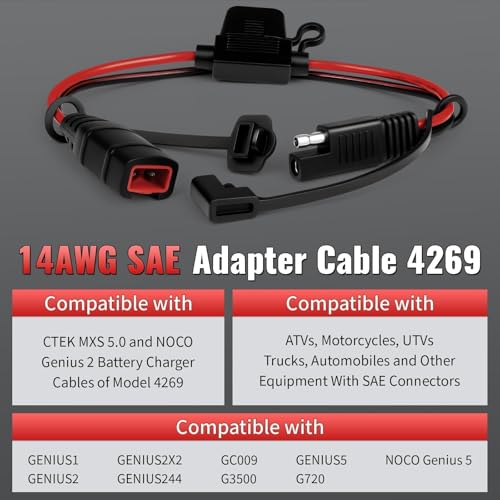 4269 SAE Wiring Harness 1FT Compatible with NOCO Genius 5 GC009 Battery Charger - Genius 1 G3500 G720 MXS 5.0, 14AWG SAE Connector Tail Fiber, for ATV Motorcycles UTV Car Connection Adapter