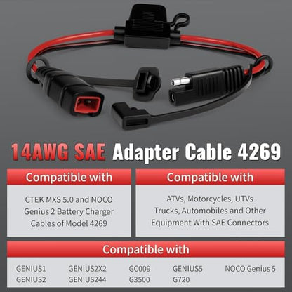 4269 SAE Wiring Harness 1FT Compatible with NOCO Genius 5 GC009 Battery Charger - Genius 1 G3500 G720 MXS 5.0, 14AWG SAE Connector Tail Fiber, for ATV Motorcycles UTV Car Connection Adapter