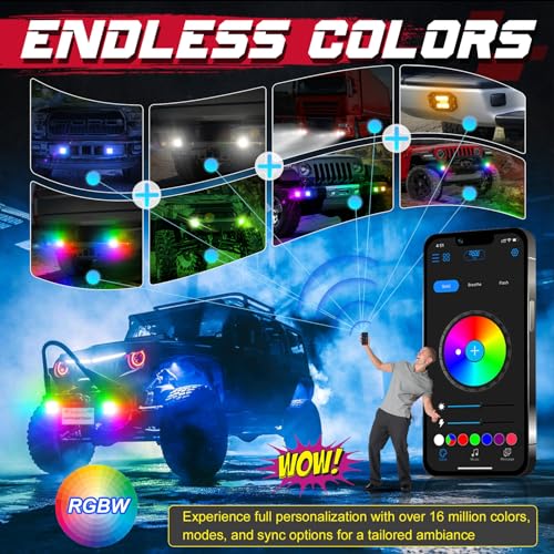 RGBW Flush Mount LED Lights, OFFROADTOWN 5inch 60W RGBW LED Driving Work Flush Fog Off Road Lights for Truck Pickup UTV ATV SUV Boat 4x4 Car - color: 5inch_RGBW Flush