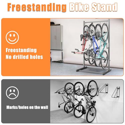 TORACK Garage Freestanding Hanging Bike Stand with Wheels, Heavy Duty Rolling 4 Bikes Vertical Bike Storage Stand Floor Bike Storage Rack - style: Bike stand for 4 bikes
