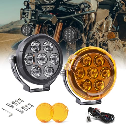 BraveWAY Motorcycle LED Driving Fog Lights 4.5IN 140W 15530LM White/Yellow Spotlight Auxiliary Offroad Ditch Pod Lights with Amber Covers Mount Brackets for Adventure Cruise Touring Motorcycle - size: 4.5INCH-7-F