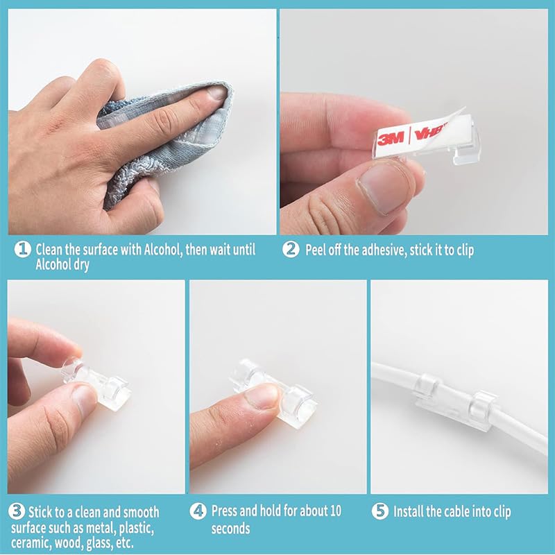 20pcs Small Self-Adhesive Cable Clips, Organizer Wire Holder for Cord Management, Transparent - size: Small