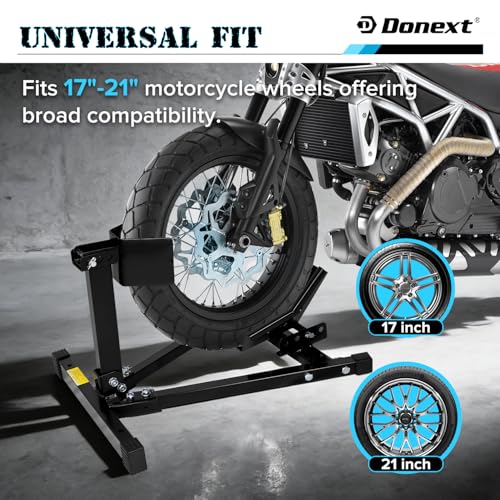Motorcycle Wheel Chock, Motorcycle Front Tire Chock, 1500 lbs Heavy Duty Wheel Stand for 17"- 21" Wheels, Adjustable Detachable Motorbike Front Wheel Stand for Trailer(Black) - size: 1500lbs for 17"-21" Wheels（triangle）