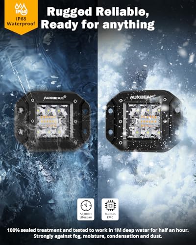 Auxbeam 6 Modes Amber White Series Flush Mount Strobe Lights 5 Inch 72W LED Pods Spot Flood Combo Flashing/Warning Multi-Function Offroad Lighting Bumper Grille Mount, Pair - color: 5" Flush Mount