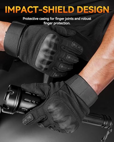 KUMGIM Motorcycle Gloves for Men and Women, Tactical Gloves Black Touchscreen with Hard Shell for Airsoft, Paintball, Motocross, Hunting, Shooting, Camping, ATV Riding, Outdoor Sports, Work - size: Small