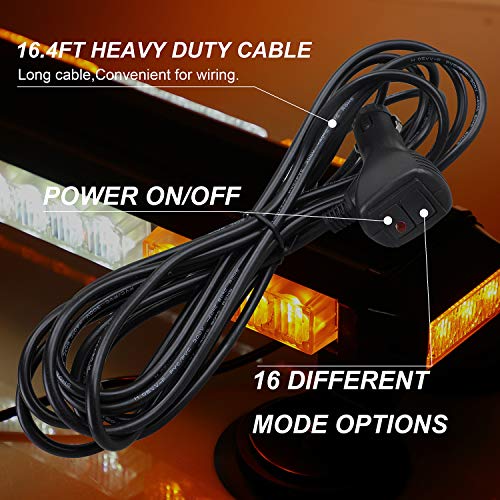 ASPL 16.8 Inch LED Strobe Flashing Light Bar, 26 Flashing Modes High Intensity Emergency Hazard Warning Beacon Lights with Magnetic Base for Car Trucks Trailer Roof Safety (Amber White Amber) - color: Amber White Amber