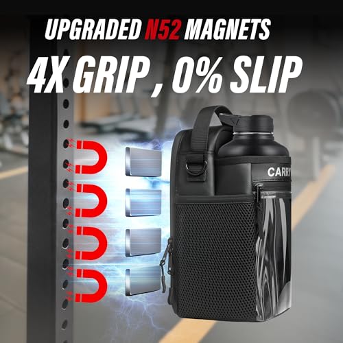 Magnetic Gym Bag, Gym Bags for Men and Women, Hands-Free Water Bottle Holder with Strap & Touchscreen Pocket, Attachable Water Bottle Bag for Treadmill, Workout & Fitness Equipment (No Bottles)