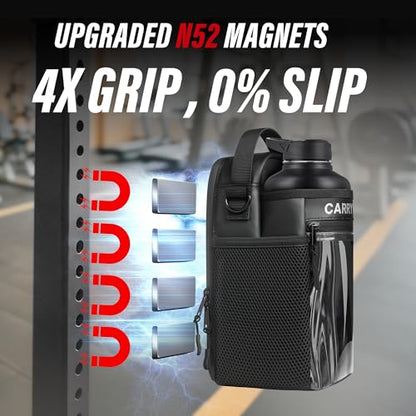 Magnetic Gym Bag, Gym Bags for Men and Women, Hands-Free Water Bottle Holder with Strap & Touchscreen Pocket, Attachable Water Bottle Bag for Treadmill, Workout & Fitness Equipment (No Bottles)