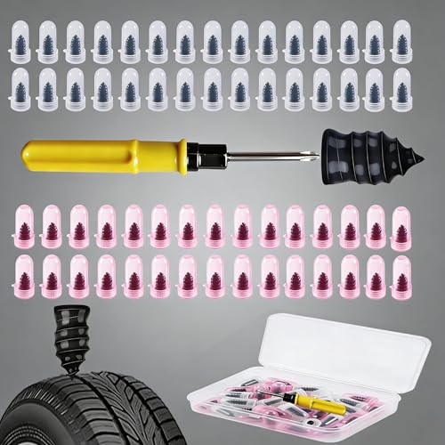 61 PCS Tire Plugs Kit Tire Repair Kit with Plugs Screw in Tire Plugs with Screwdriver Self-Service Tire Repair Rubber Nail Kit for Car Motorcycle Truck Tractor Bicycle - Tire Puncture Repair Plug Kit - size: 61 Pcs