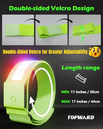 Topward LED Armband 2 Pack, Light up Reflective Arm Bands Glow Bracelets, Running Lights for Runners Dog Walking - 5 Colors 11 Light Modes - Adjustable Velcro - Rechargeable - color: Green