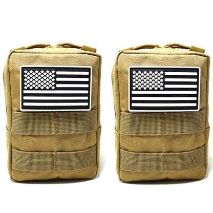 2 Pack Small Molle Pouches - Tactical Compact Water-Resistant EDC Pouch Bag Utility Belt Pouch Waist Pack Bag - color: Tan