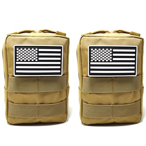 2 Pack Small Molle Pouches - Tactical Compact Water-Resistant EDC Pouch Bag Utility Belt Pouch Waist Pack Bag - color: Tan