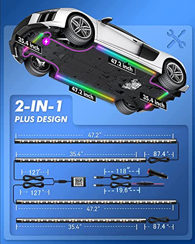 Yielinth Underglow Kit, RGB-IC Under Car Lights With Dream Color Dancing Chasing, 213 Scene Modes, App and Remote Control, 5 Music Modes LED Lights for All Cars