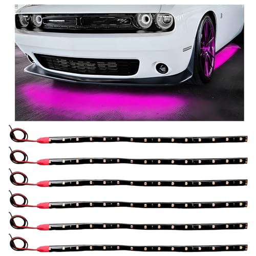 6PCS 15 LED Strip Underbody Light, 1Ft 12V Flexible Car LED Underglow Accent Light w/ 6 Inch Wire, Waterproof Under Body Lamp Strip Cuttable Decor for Cars Trucks Motorcycles (Pink) - color: Pink